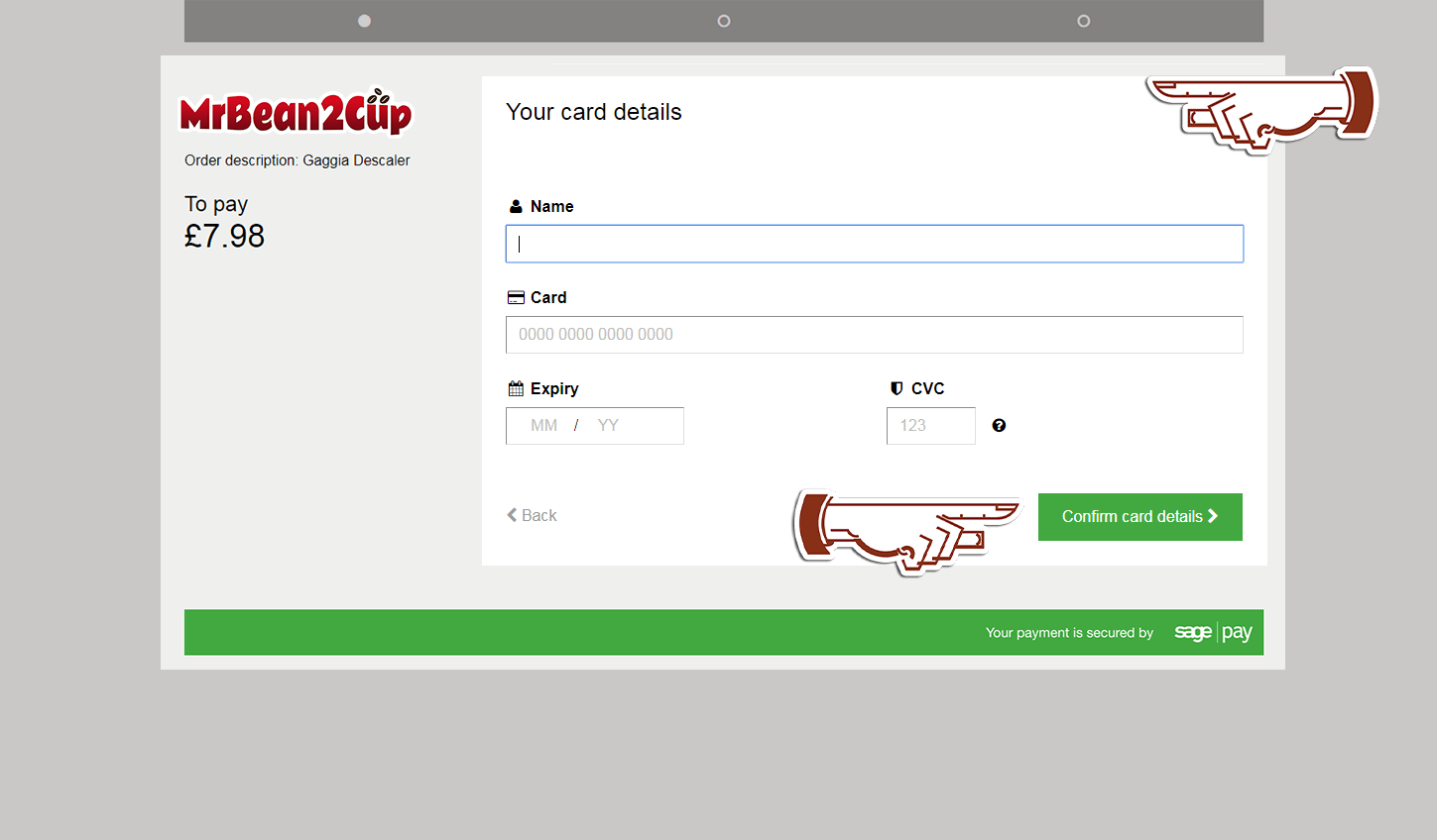 Sagepay - enter card details